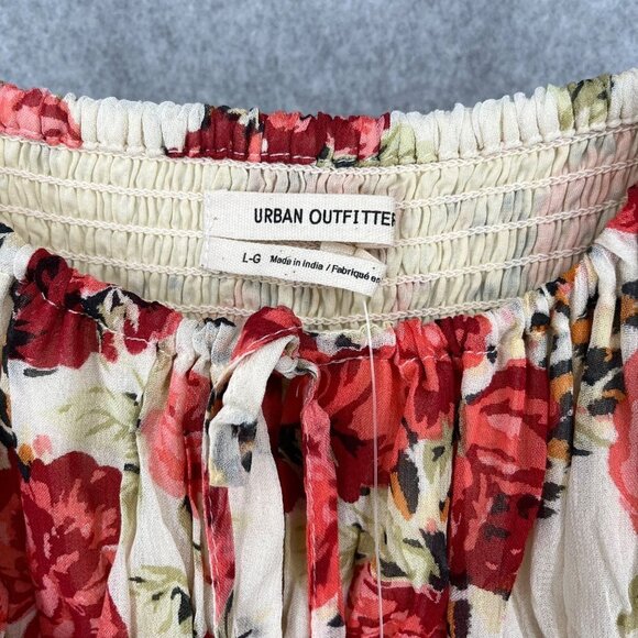 Urban Outfitters Women Kamaryn Mini Dress Size L Floral Red Cream Ruched Y2K NEW - Picture 7 of 14